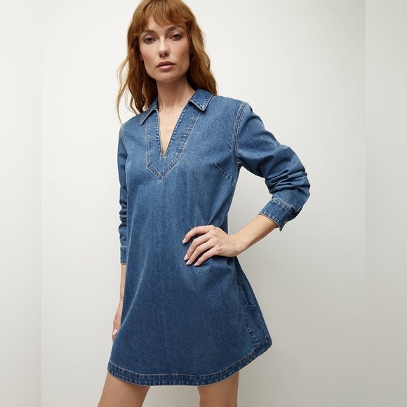 Veronica Beard Wasta Denim Dress in Cornflower Blue Long Sleeve - Picture 2 of 9